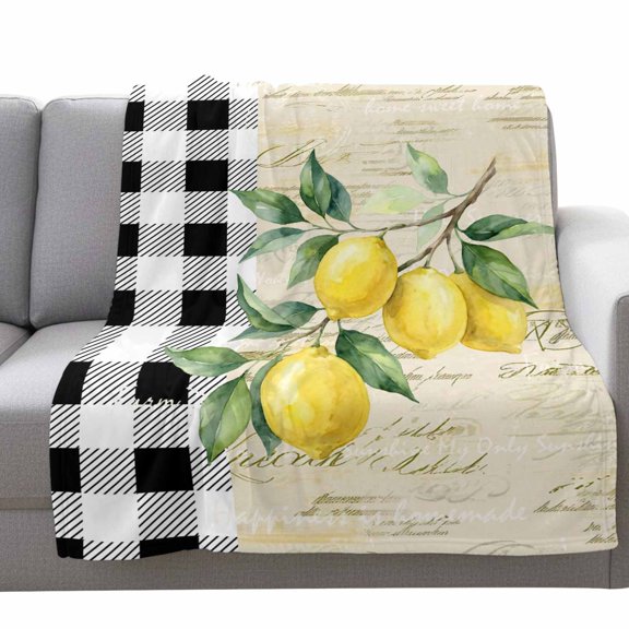 Flannel Throw Blanket for Couch Sofa Bed,Summer Fruit Lemon on Retro Paper Soft Cozy Warm Fuzzy Blanket 40x50in