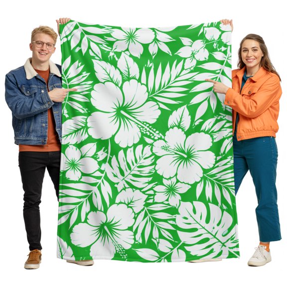 Flannel Throw Blanket for Couch Sofa Bed, Summer Hibiscus Palm Leaf Soft Cozy Warm Fuzzy Blanket 30x40in