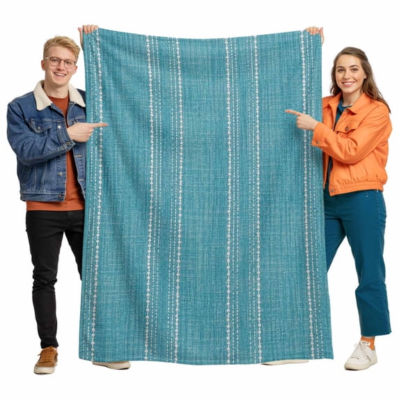 Flannel Throw Blanket for Couch Sofa Bed, Turquoise Blue and White Striped Soft Cozy Warm Fuzzy Blanket 30x40in
