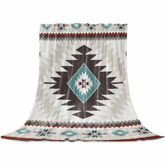 Flannel Throw Blanket for Couch Sofa Bed,Vintage Aztec Boho Tribal Pattern Soft Cozy Warm Fuzzy Blanket 30x40in