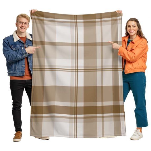 Flannel Throw Blanket for Couch Sofa Bed, Vintage Beige Brown Plaid Soft Cozy Warm Fuzzy Blanket 60x80in