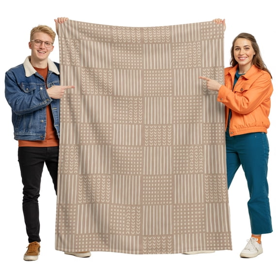 Flannel Throw Blanket for Couch Sofa Bed, Vintage Beige Plaid Stripe Soft Cozy Warm Fuzzy Blanket 50x60in