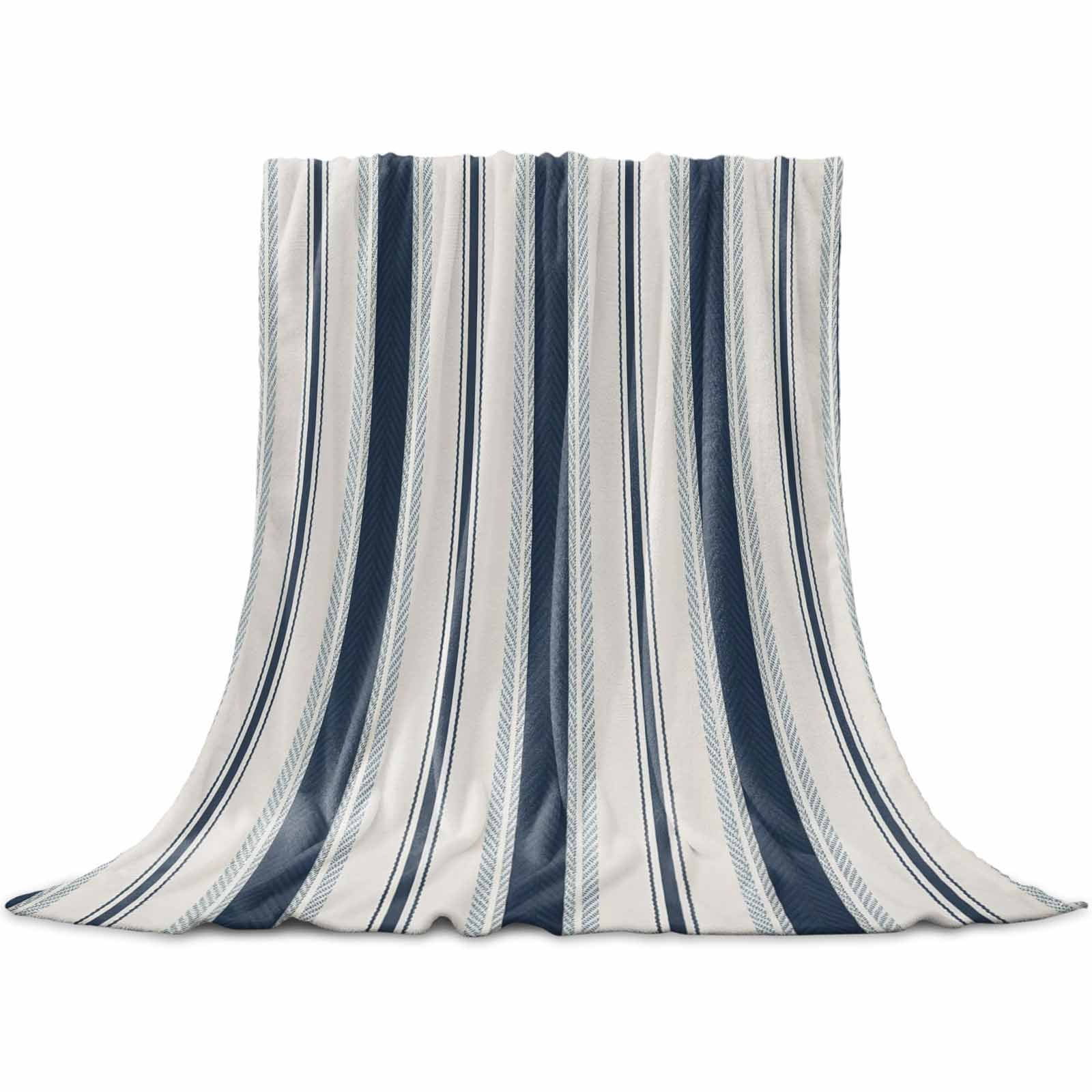 Flannel Throw Blanket for Couch Sofa Bed,Vintage Blue Brown Striped ...