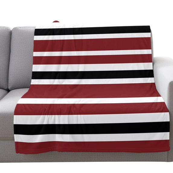 Flannel Throw Blanket for Couch Sofa Bed,Vintage Burgundy Red Black White Stripes Soft Cozy Warm Fuzzy Blanket 50x60in