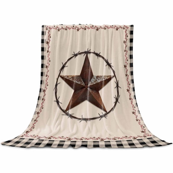 Flannel Throw Blanket for Couch Sofa Bed,Vintage Country Star Ring Soft Cozy Warm Fuzzy Blanket 60x80in