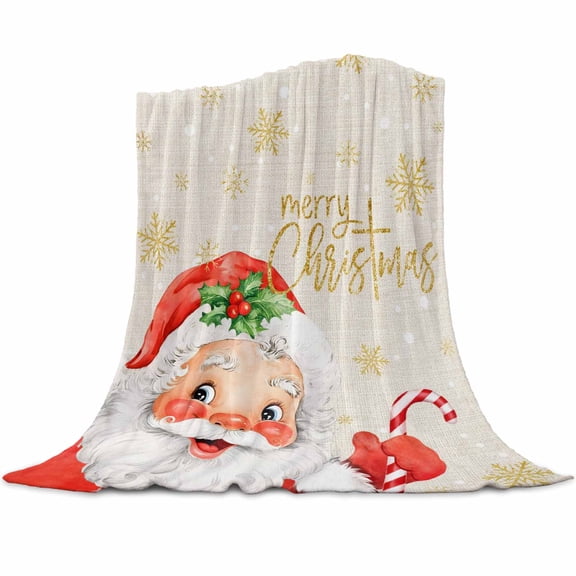 Flannel Throw Blanket for Couch Sofa Bed,Vintage Cute Santa Claus Soft Cozy Warm Fuzzy Blanket 50x60in,Lightweight Fleece Blanket