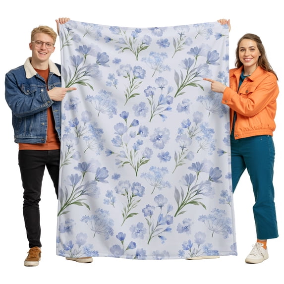 Flannel Throw Blanket for Couch Sofa Bed, Watercolor Blue Blossom Flower Soft Cozy Warm Fuzzy Blanket 40x50in