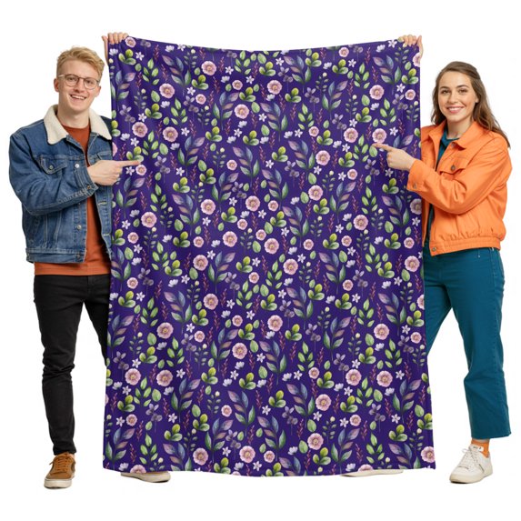 Flannel Throw Blanket for Couch Sofa Bed, Watercolor Pastoral Flowers Soft Cozy Warm Fuzzy Blanket 40x50in