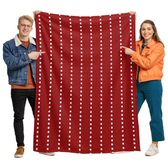 Flannel Throw Blanket for Couch Sofa Bed, White Dotted Line on Burgundy Red Soft Cozy Warm Fuzzy Blanket 60x80in