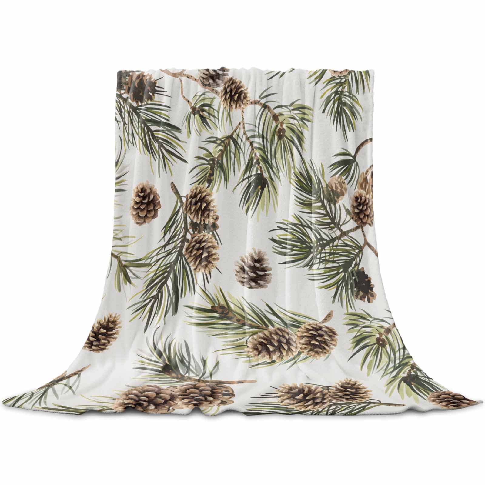 Pine Code Throw Flannel Throw Blanket for Couch Sofa Bed,Winter Pine Cone Leaf Soft ...