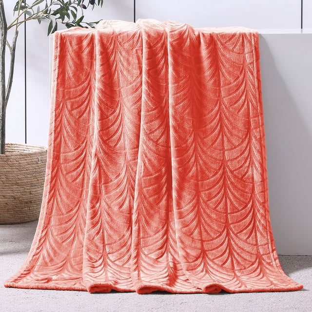 Whale Flotilla Fleece Throw Blanket for Couch, Soft Fluffy Sofa Bed Blanket with Vintage Pattern for All Season, Warm and Lightweight, 50x60 Inch, Coral