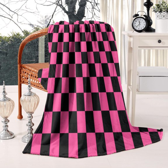 Flannel Throw Blanket with Checkerboard Grid Design - Soft & Warm - Bed Throw Blanket for Bed Couch Sofa -Blanket For All Seasons 50x60 (Black)