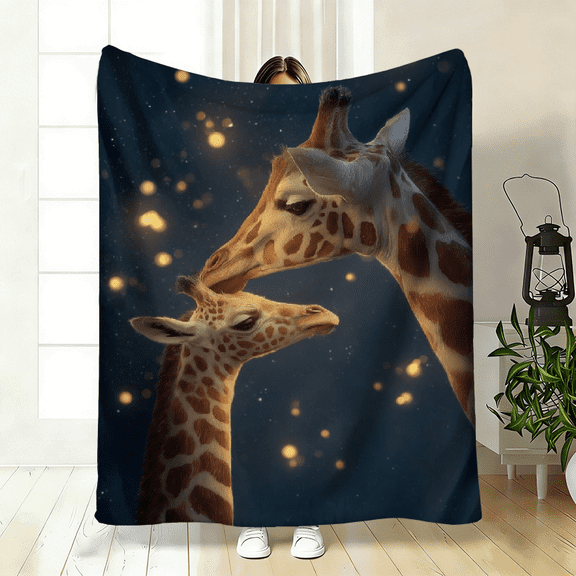 Flannel Throw Blanket with a Giraffe Design, Perfect for Use on Sofas, Beds, During Travel, Camping, Or in Living Rooms, Offices, And Chairs.
