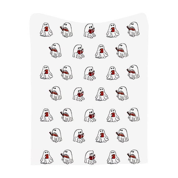 Flannel Throw Halloween Blanket with Ghost Reading Books Pattern for Book Lovers and Reading Nooks, 32x48 Inch