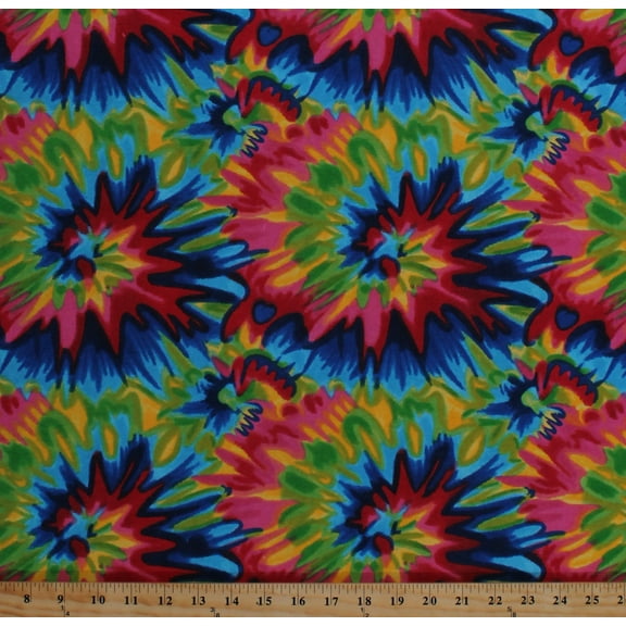 Flannel Tie Tye Dye Abstract Rainbow Flowers Sunburst Swirls Comfy Prints Cotton Flannel By the Yard (0038-78)