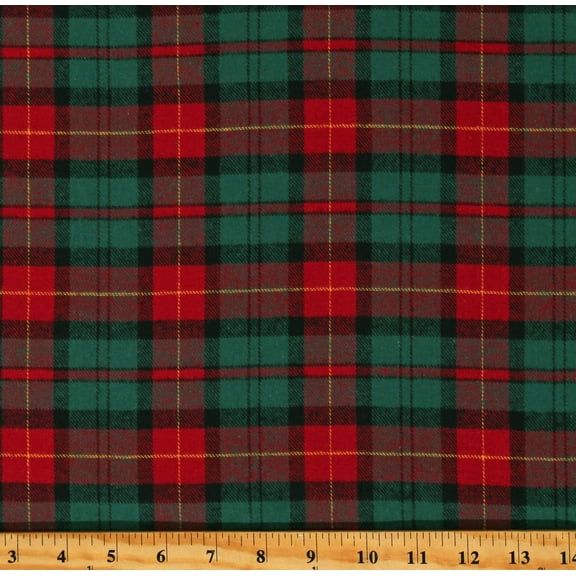 Flannel Travis Plaid Hunter Green Wine Red Yarn Dyed Cotton Flannel Fabric By the Yard (65202)