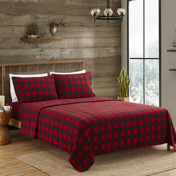 Flannel Sheet Set, Classic Buffalo Plaid Print - Deep Pockets - Full