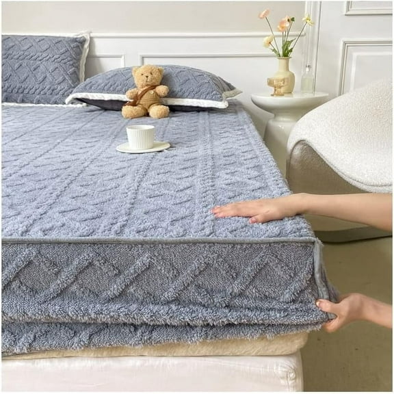 Flannel Velvet Fitted Sheet 11" Deep Pocket Plush Shaggy Ultra Soft Fuzzy Taffeta Fitted Sheet Twin/Single Small Double Queen/King Super King Cal King,1 Pack (Color : Gray A, Size : Fitted Sheet 180