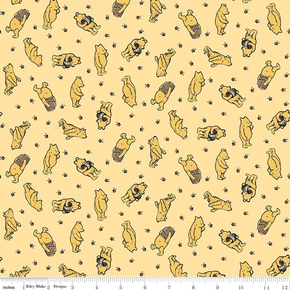 Flannel Winnie the Pooh Toss Sunshine Fabric