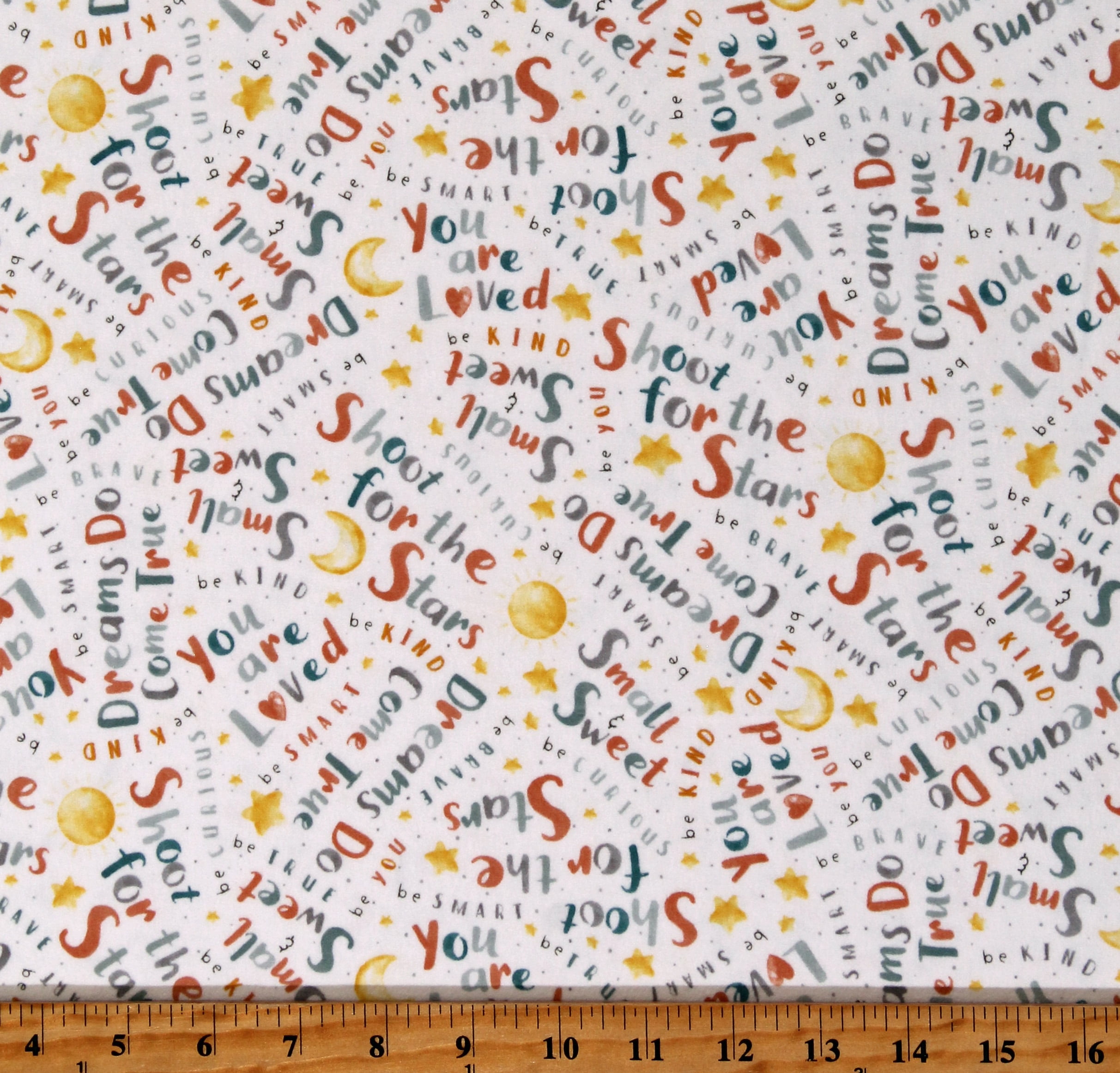 Flannel Wish And Wonder Worlds Text White Kids Cotton Flannel Fabric Print by the Yard (KATIE-CF2499-MULTI)