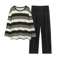 thumbnail image 1 of Flannel Women's Pajamas Womens Comfortable Stripe Gradient Pure Color Imitation Cotton Pajamas Women'S Casual Loose Long Sleeved Trousers Suit, Women Pajama Sets XL, 1 of 8