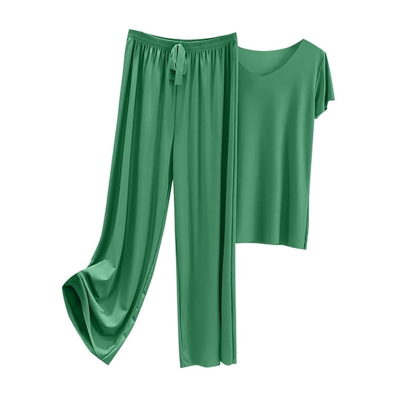 Flannel Women's Pajamas Womens Daily Family Clothes Short Sleeve Tops Pants Shirt Trousers Set, Women Pajama Sets L