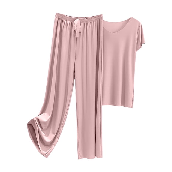 Flannel Women's Pajamas Womens Daily Family Clothes Short Sleeve Tops Pants Shirt Trousers Set, Women Pajama Sets M