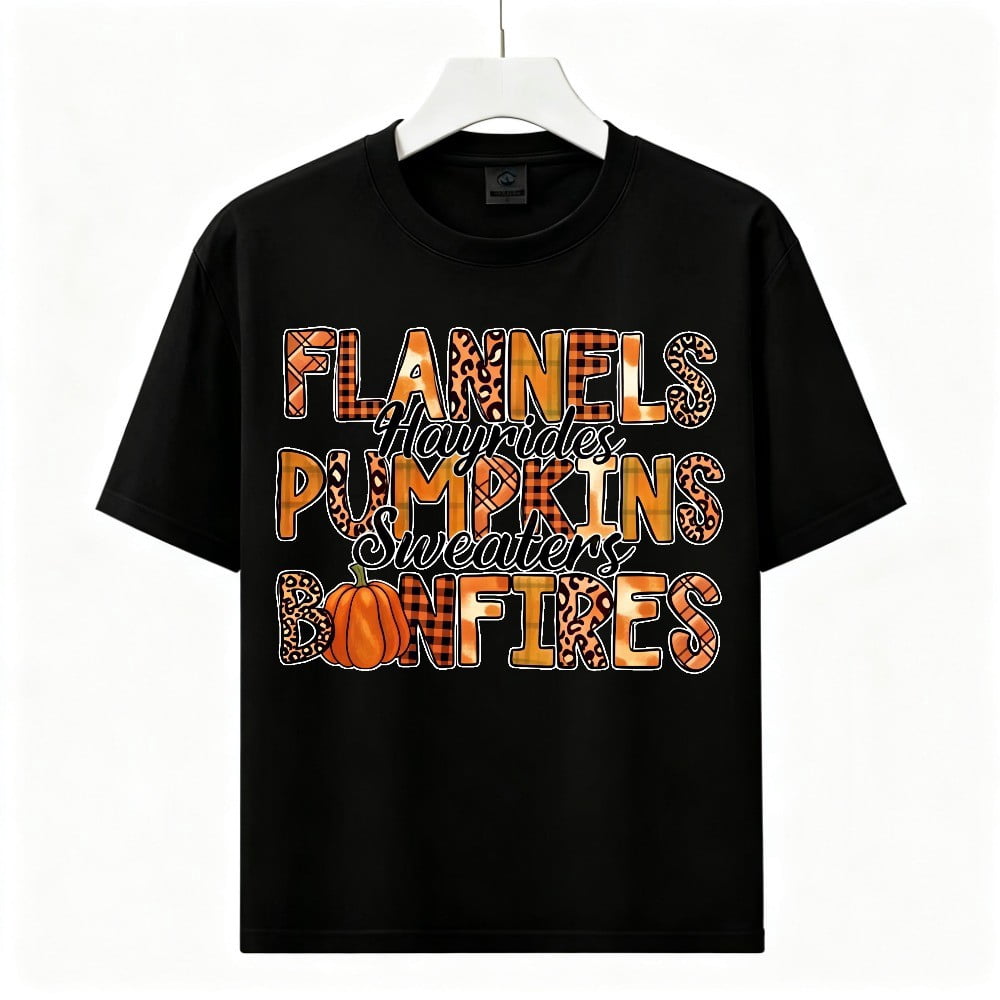 Flannels Hayrides Pumpkins Bonfires Leopard Plaid Fall T-Shirt ...