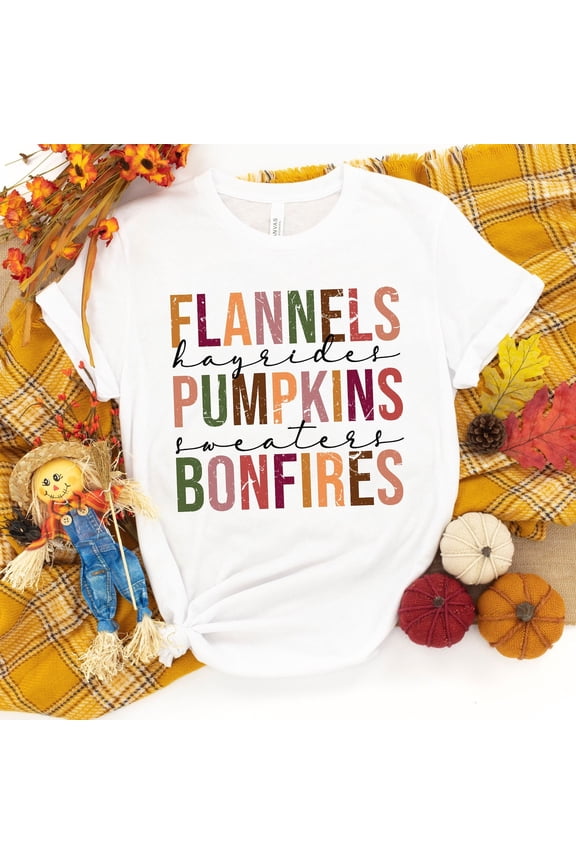 Flannels Pumpkins Hayrides S'mores and Bonfires Shirt, Fall Shirt, Fall Tee, Pumpkin Spice, Cute Fall Shirt
