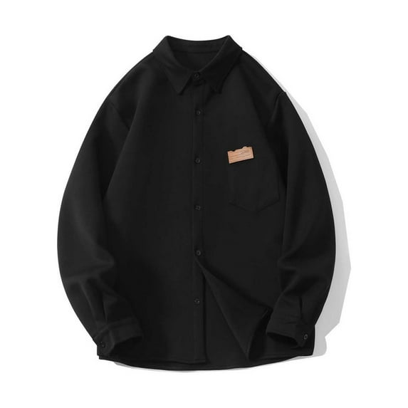 Flannels for Men Fashion Casual Button Down Shirt Jackets Long Sleeve Solid Color Comfy Shackets with Pocket (2XL, Black)