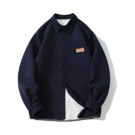 Flannels for Men Fashion Casual Button Down Shirt Jackets Long Sleeve Solid Color Comfy Shackets with Pocket (XL, Navy)