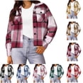 thumbnail image 1 of Flannels for Women Cropped Shacket Jacket Fashion Plaid Button Down Shirt 2025 Fall Coat Tops Ndbuld ,Red,L, 1 of 5
