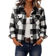 thumbnail image 1 of Womens Cropped Plaid Jacket Button Front Lapel Long Sleeve Casual Shacket Outerwear with Chest Pockets XL, 1 of 8
