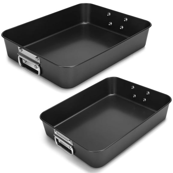 Flantor 2-Pack Carbon Steel Deep Baking Trays - Non-Stick Bakeware Set, 13.85" x 10.62" and 18" x 11.22"
