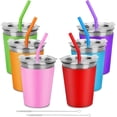 thumbnail image 1 of Flantor Kids Cups with Straws and Lids 6 Pack, 12 oz Spill-Proof Stainless Steel Drinking Water Tumblers with Anti-Slip Sleeves for Hot or Cold Drinks, 1 of 7