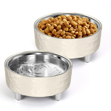 Flantor Pet Food Water Bowl Stainless Steel Set of 2 for Cat Small Dogs White