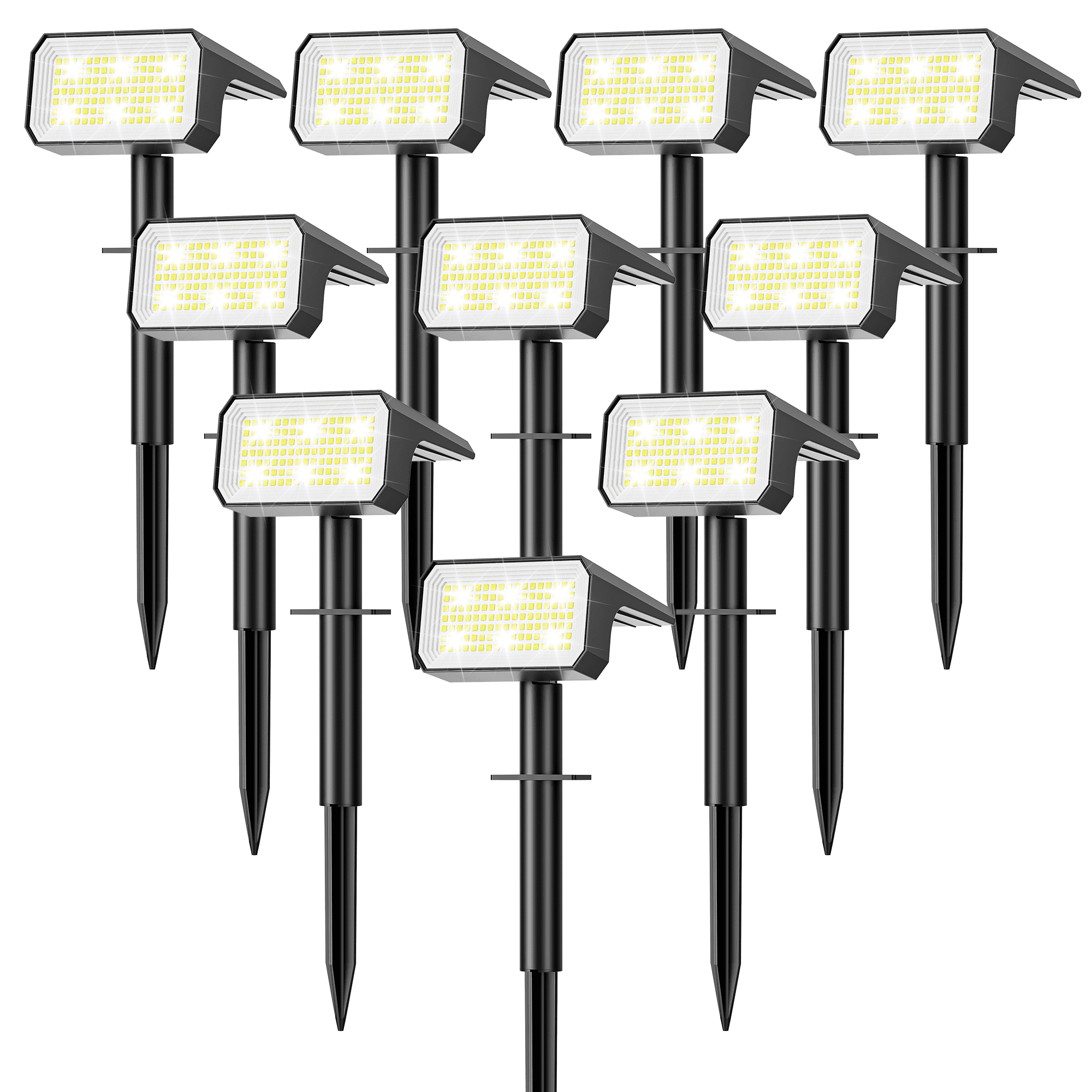 Flaow Solar Lights Outdoor, 10 pack,118 LED Solar Spotlights with 4 Modes, IP65 Waterproof Auto On/Off for Garden, Yard, Pathway, Lawn-Cool White