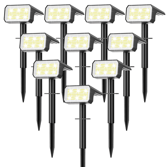 Flaow Solar Lights Outdoor, 10 pack,118 LED Solar Spotlights with 4 Modes, IP65 Waterproof Auto On/Off for Garden, Yard, Pathway, Lawn-Cool White