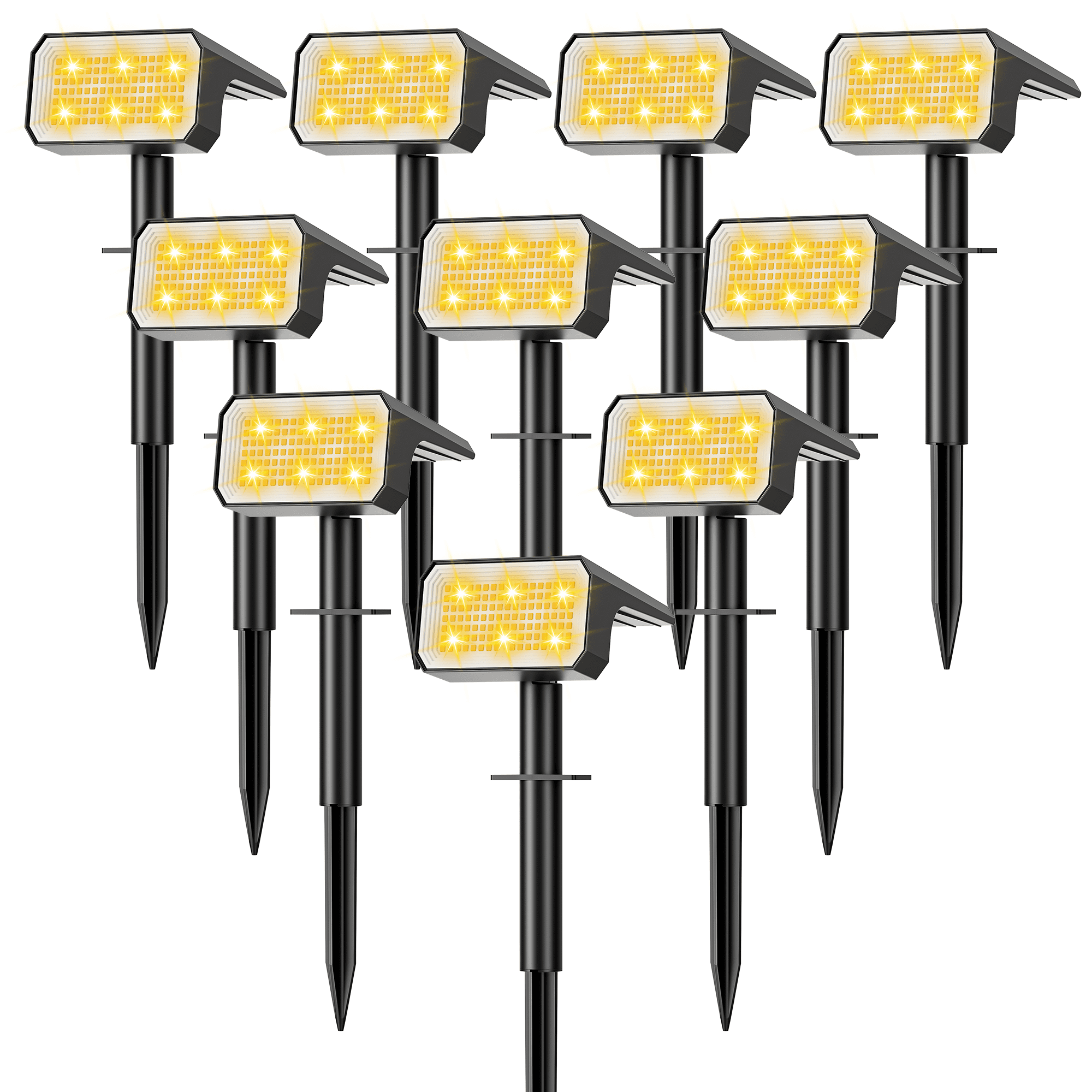 Flaow Solar Lights Outdoor, 10 pack,118 LED Solar Spotlights with 4 Modes, IP65 Waterproof Auto On/Off for Garden, Yard, Pathway, Lawn-Warml White