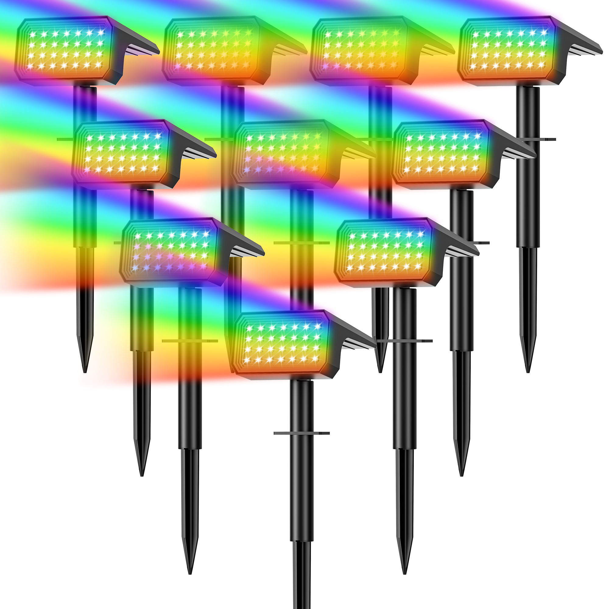 Flaow Solar Lights Outdoor,10 pack,IP65 Waterproof RGB Color Changing,Landscape Solar Spotlight,7 Modes, Dusk to Dawn for Garden, Yard, Patio, Driveway