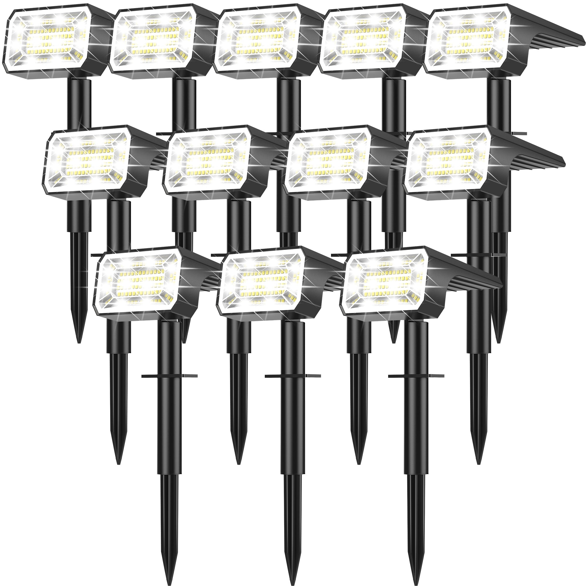 Solar Spot Lights Outdoor [12 Pack, IP65] - 100 High-Lumen LEDs, 4 Modes & 2-in-1 Design. Auto On/Off Cool White Landscape Lights for Yard, Garden, Pathway.