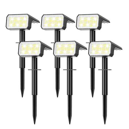 Flaow Solar Lights Outdoor, 6 pack,118 LED Solar Spotlights with 4 Modes, IP65 Waterproof Auto On/Off for Garden, Yard, Pathway, Lawn-Cool White