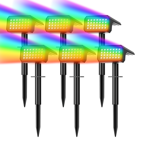 Flaow Solar Lights Outdoor,6 pack,IP65 Waterproof RGB Color Changing,Landscape Solar Spotlight,7 Modes, Dusk to Dawn for Garden, Yard, Patio, Driveway
