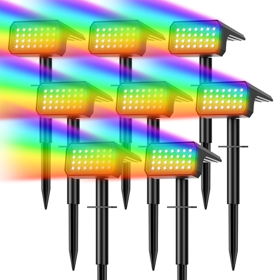 Flaow Solar Lights Outdoor,8 pack,IP65 Waterproof RGB Color Changing,Landscape Solar Spotlight,7 Modes, Dusk to Dawn for Garden, Yard, Patio, Driveway