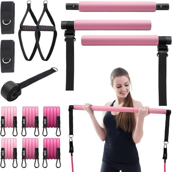 Pilates Bar Kit with Resistance Bands,Pilates Bar with Stackable Bands Workout Equipment for Legs,Hip,Waist and Arm,Exercise Fitness Equipment for Women & Men Home Gym Yoga Pilates