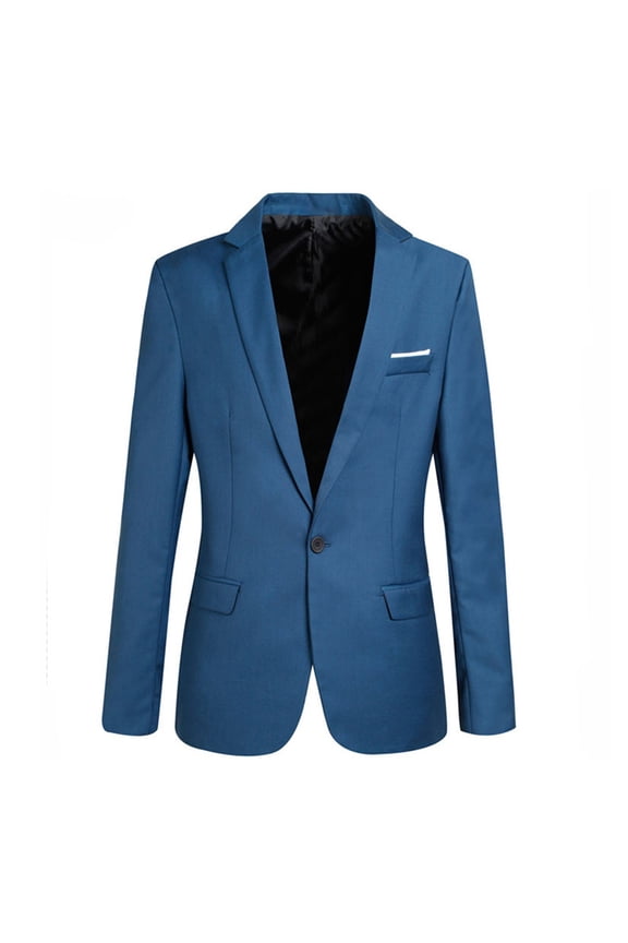 Flap Pockets Long Sleeve Men Blazer Solid Color Single Button Lapel Suit Jacket Male Clothing