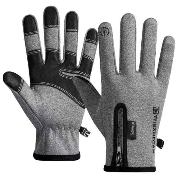 Flap Touchable Zipper Gloves, Ski Gloves, Designed for Riding, Cycling, Hiking, Typing, Cold Storage Work, Sports, and Other Activities for Men and Women, Waterproof Touch Screen(Grey,9x3.9")