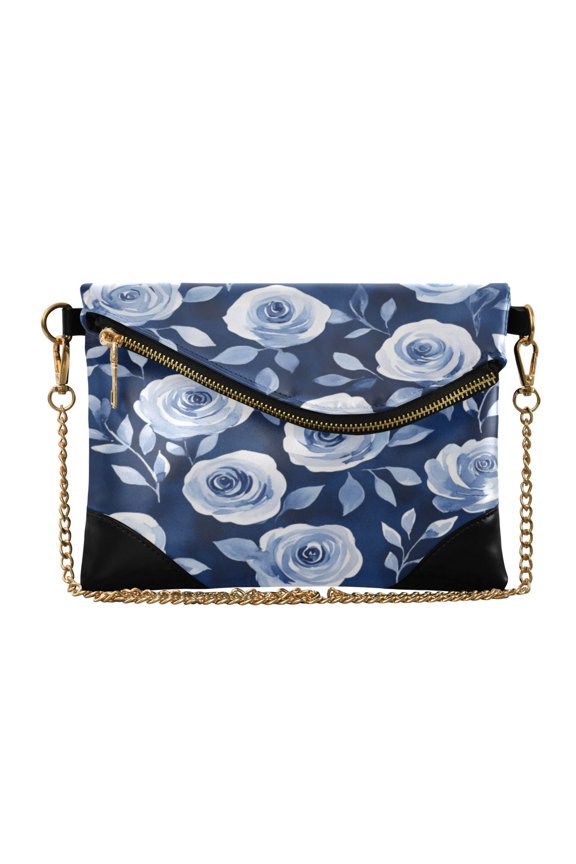 Flap Women Clutch Bag PU Leather Evening Bag Versatile Crossbody Shoulder Purse Cartoon Teal Roses