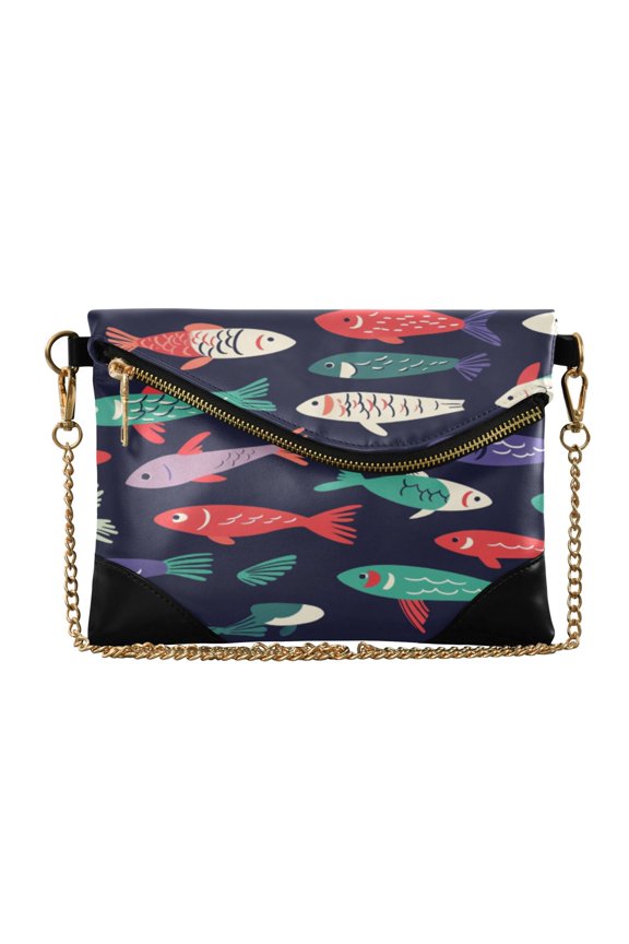 Flap Women Clutch Bag PU Leather Evening Bag Versatile Crossbody Shoulder Purse Color Fish Pattern