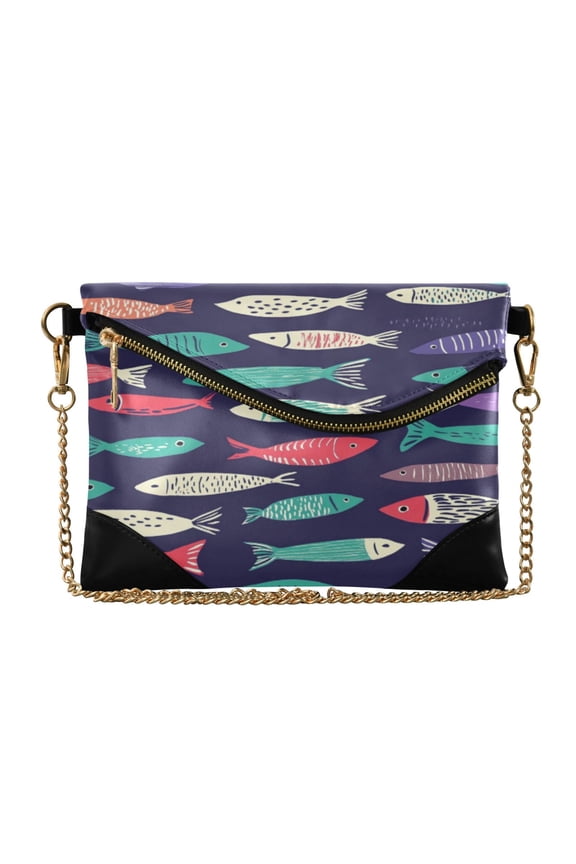 Flap Women Clutch Bag PU Leather Evening Bag Versatile Crossbody Shoulder Purse Colorful Cartoon Fish Pattern